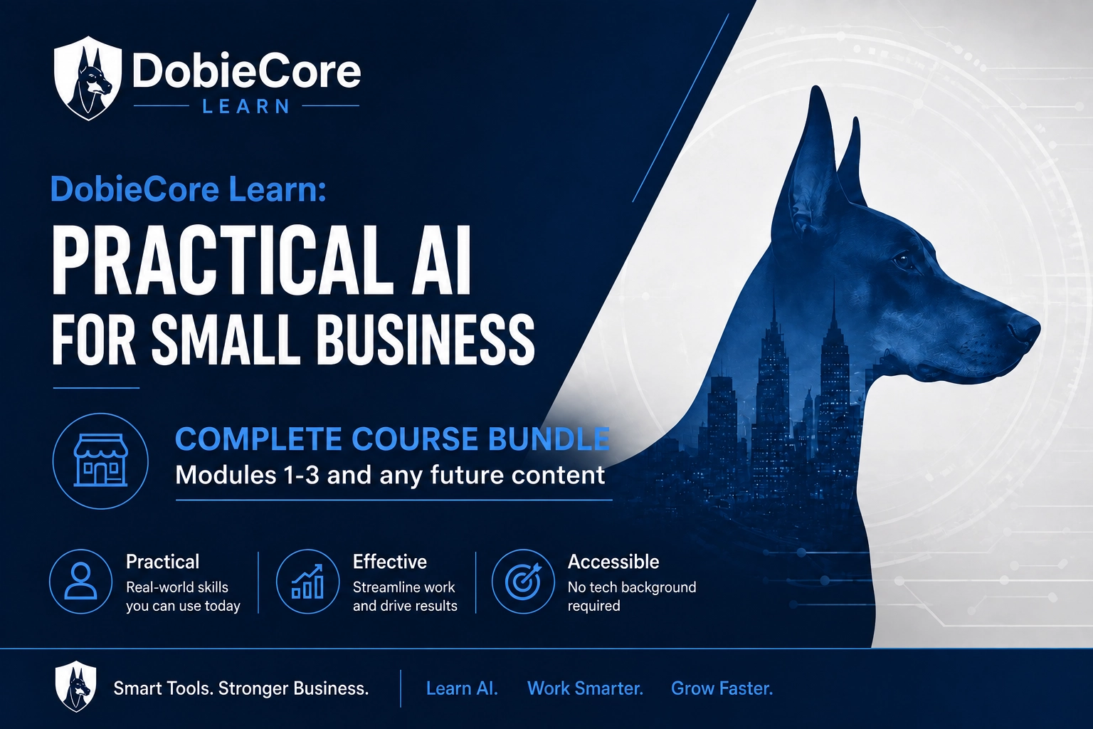 DobieCore Learn: Practical AI for Small Business — the complete course bundle. Practical, effective, accessible; no tech background required.
