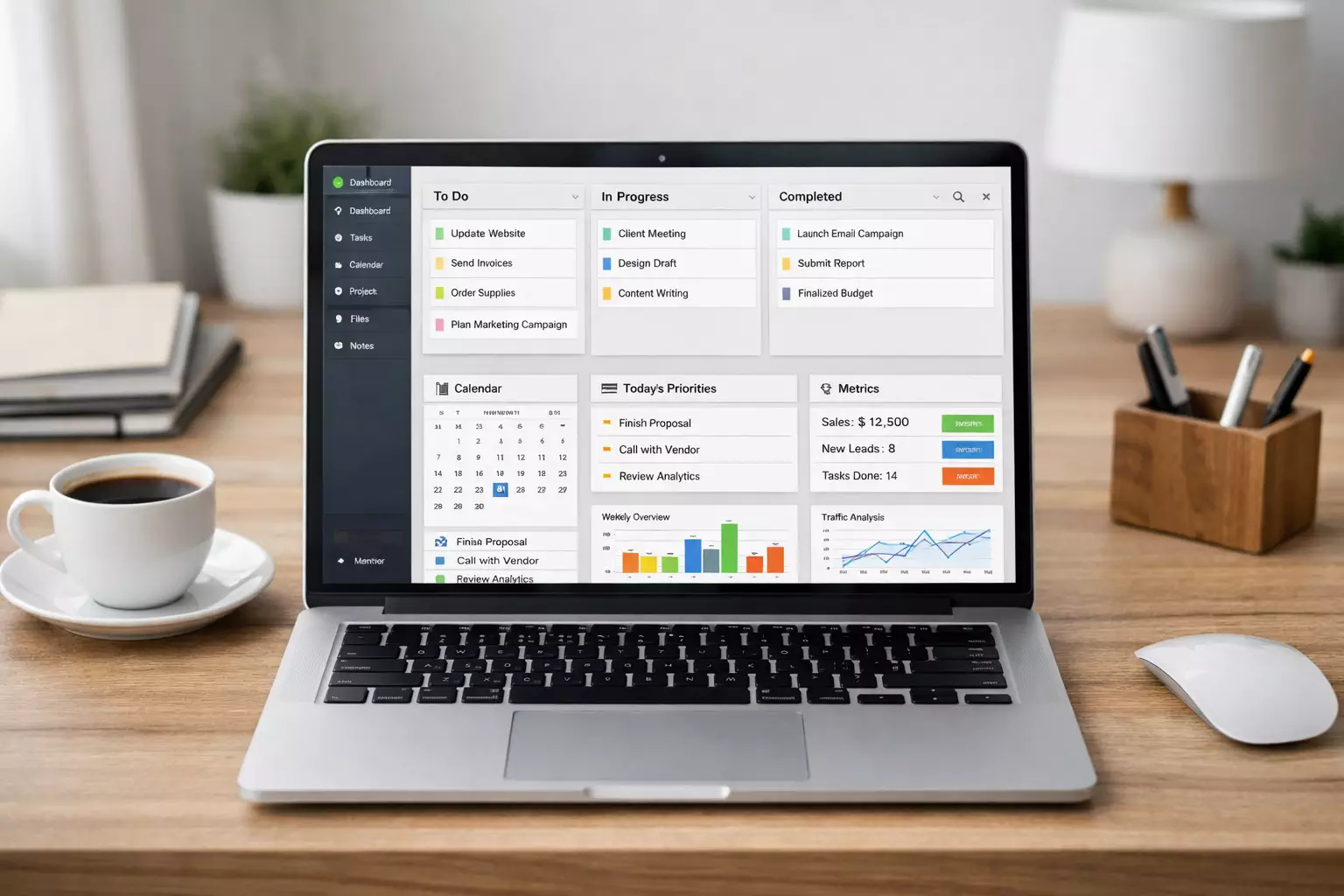 Small business workflow system organized on a laptop screen