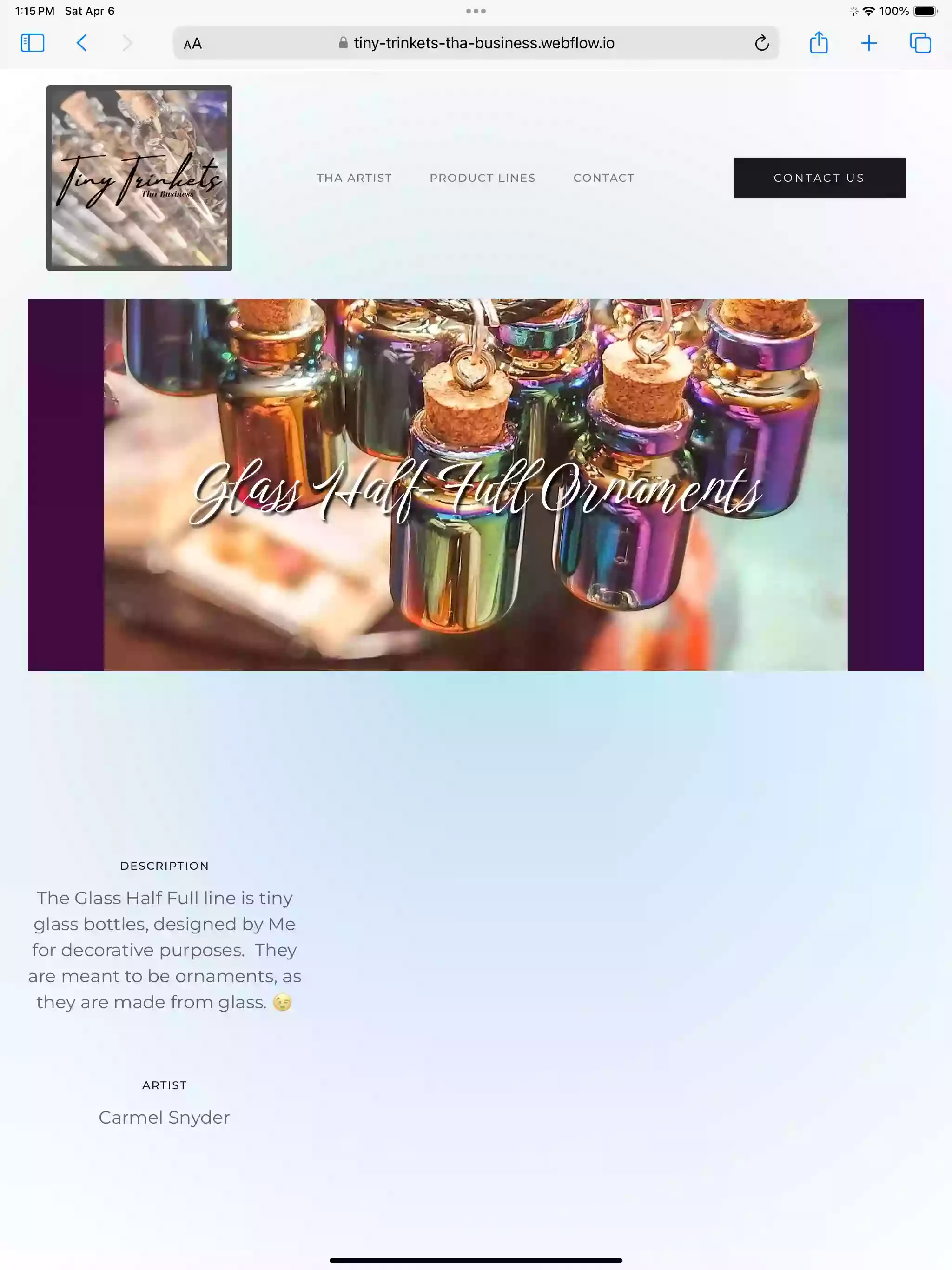 A web page for a jewelry store